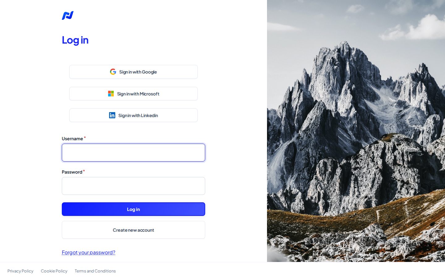 The login page